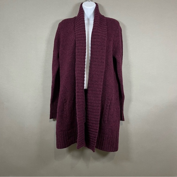 L.L. Bean Wine 100% Lambswool Open Cardigan Duster Sweater - Picture 1 of 12